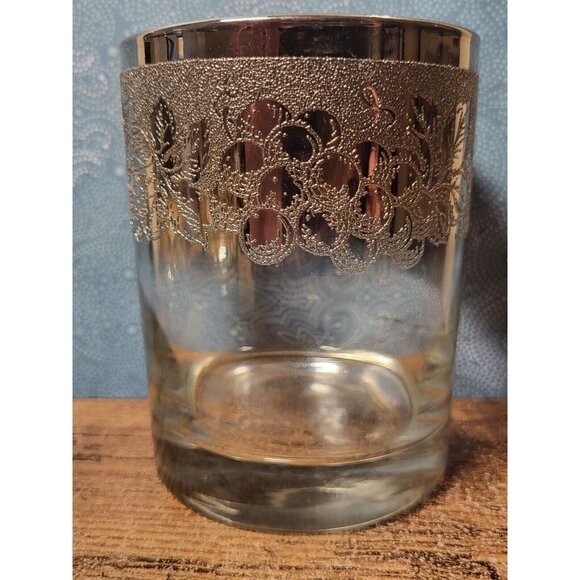 MCM Silver Fade Ombre Old Fashioned Glasses Set of 5 Textured Grapes & Leaves - Picture 3 of 12